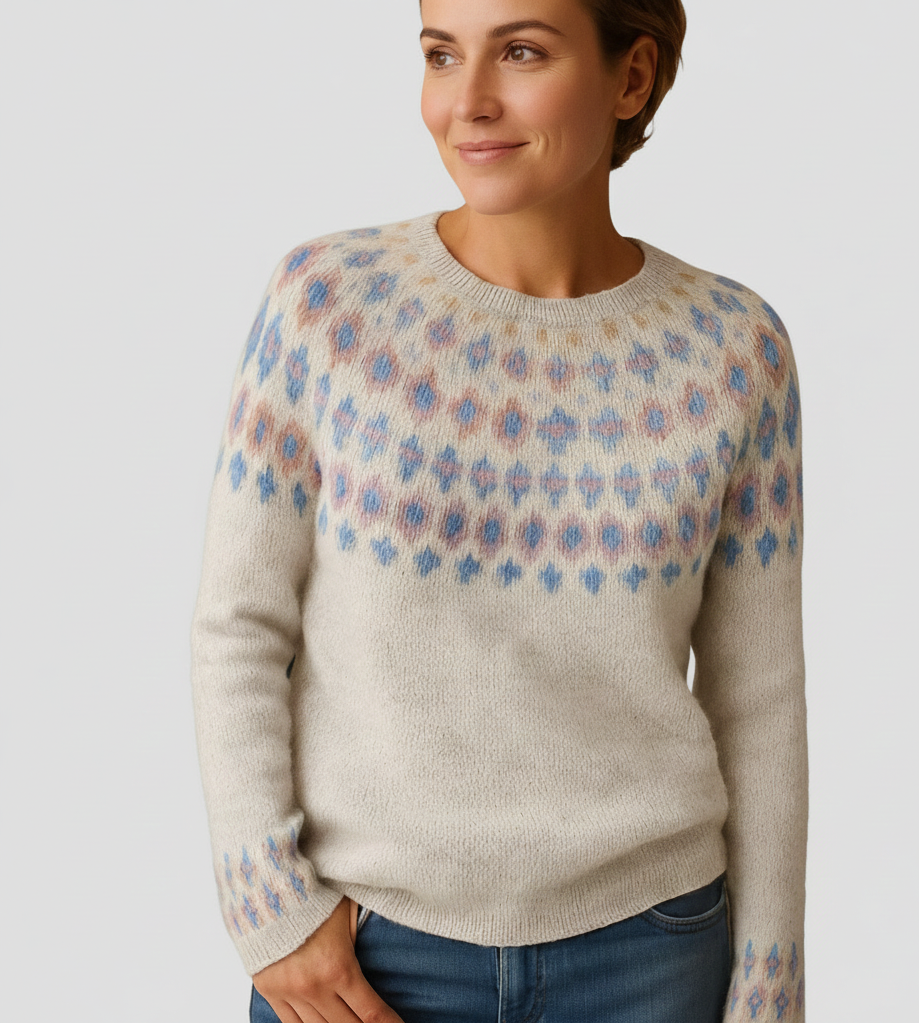 Winterprint Trui Nova – Warme damestrui met zachte wolmix en print