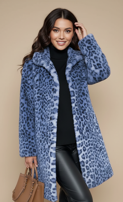 Livia Dames Faux Fur Jas met Luipaardprint voor Winter