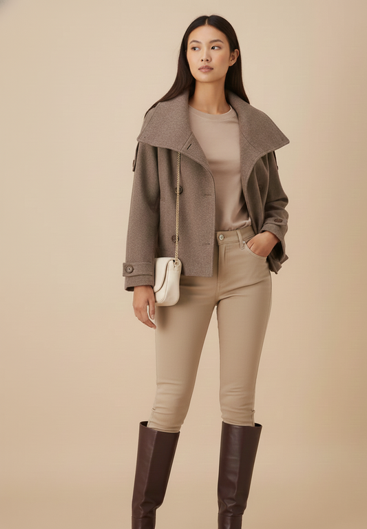 Korte dames winterjas WinterKraag Chic met moderne statementkraag