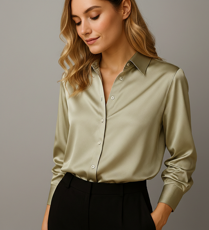 Dames Luchtige Blouse Elise – V-hals met kraag en knoopsluiting
