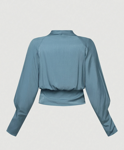 Elvira Satijnen Damesblouse met Pofmouwen en Geplooide Taille