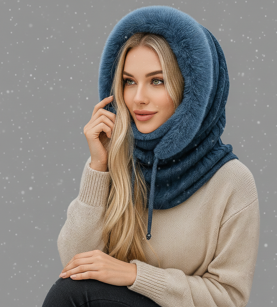 Warme Dames Winterset met Gebreide Stof en Capuchon met Bontlook