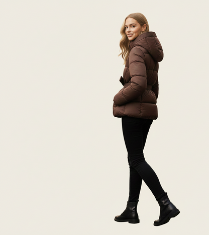 FrostLijn Gewatteerde Damesparka met Tailleceintuur – Warme Winterjas