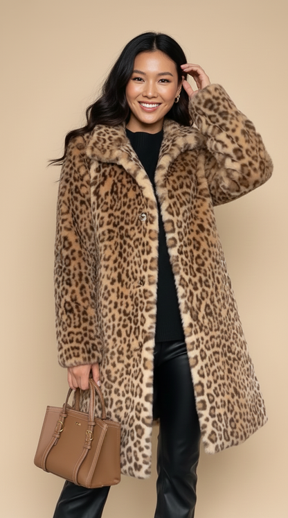 Livia Dames Faux Fur Jas met Luipaardprint voor Winter