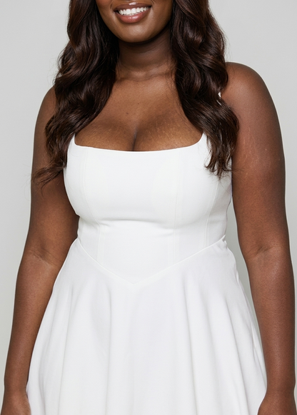 Elira midi jurk dames hoge taille vierkante hals elegant