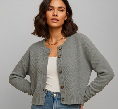 Dames Kort Gebreid Vest Elviane – Decoratieve Knopen