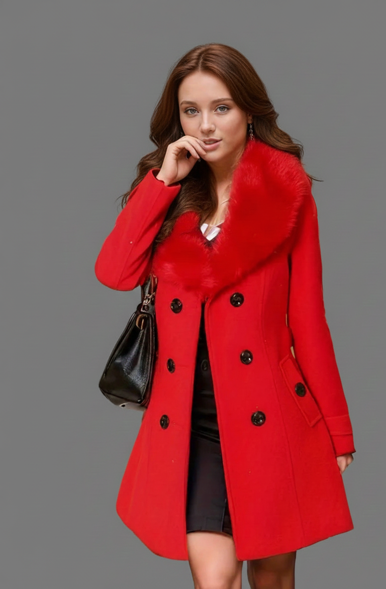 Liora elegante winterjas met bontkraag en tailleceintuur dames