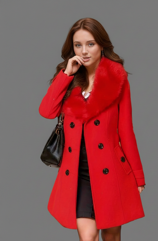 Liora elegante winterjas met bontkraag en tailleceintuur dames