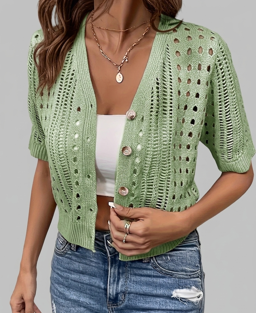 Solenya Dames Korte Cardigan met Gehaakt Patroon