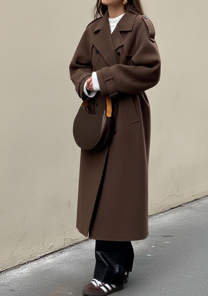 Wintercharm Lange Damestrenchcoat met Ceintuur en Klassieke Kraag