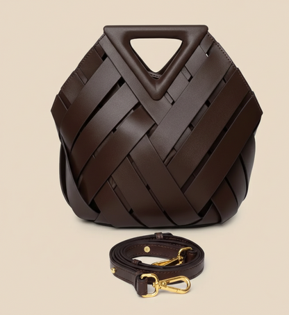 Gevlochten Dames Handtas van Vegan Leer met Driehoekige Handgreep