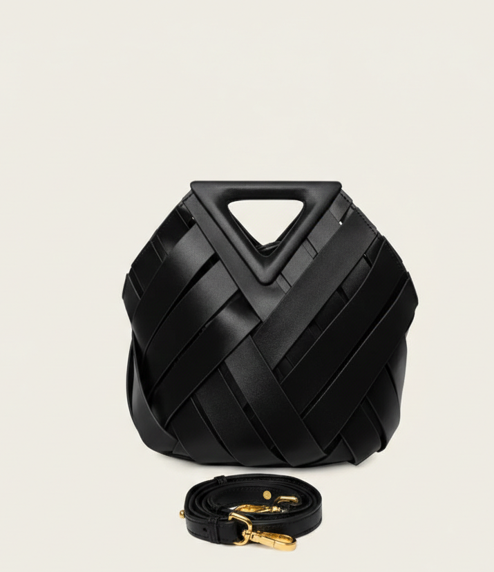 Gevlochten Dames Handtas van Vegan Leer met Driehoekige Handgreep