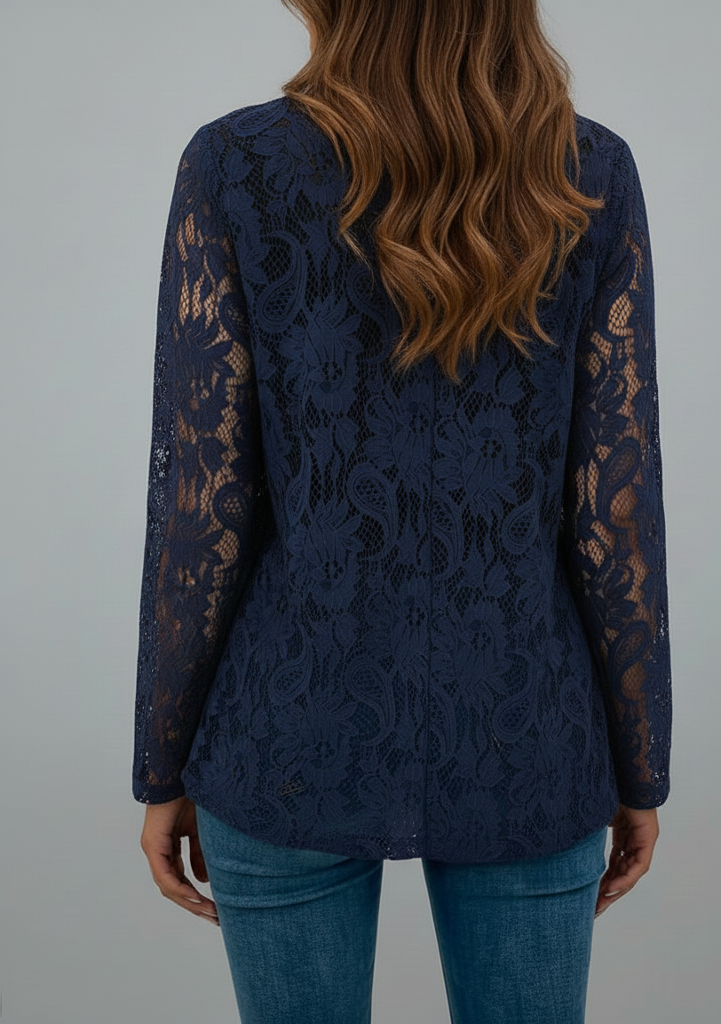 Dames kanten blazer met transparante stof en elegante driekwart mouw