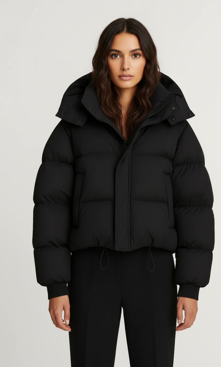 Korte Damesjas met Volumineuze Kraag voor Optimale Warmte