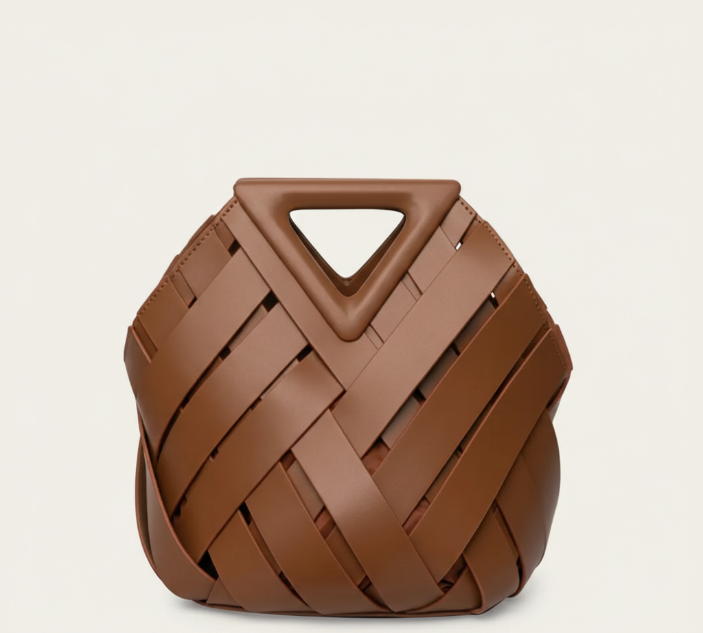 Gevlochten Dames Handtas van Vegan Leer met Driehoekige Handgreep