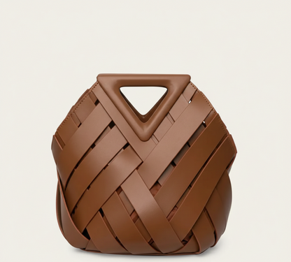 Gevlochten Dames Handtas van Vegan Leer met Driehoekige Handgreep