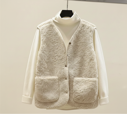 Warme Dames Bodywarmer Zachtlaag met Knoopsluiting en Zakken