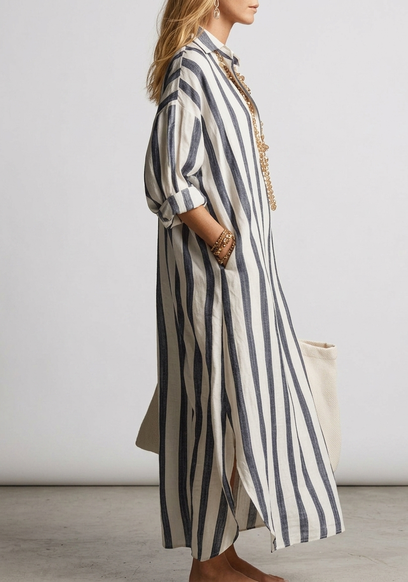 Straloria Gestreepte Maxi Jurk Losvallend Comfort Met Zakken
