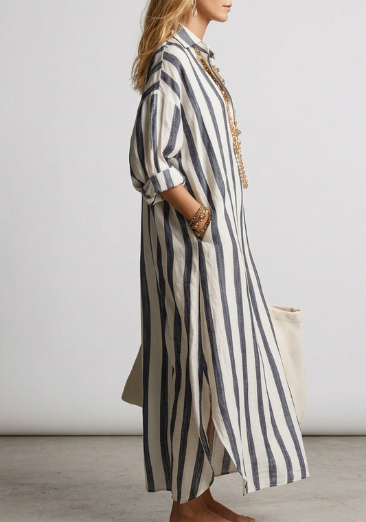 Straloria Gestreepte Maxi Jurk Losvallend Comfort Met Zakken
