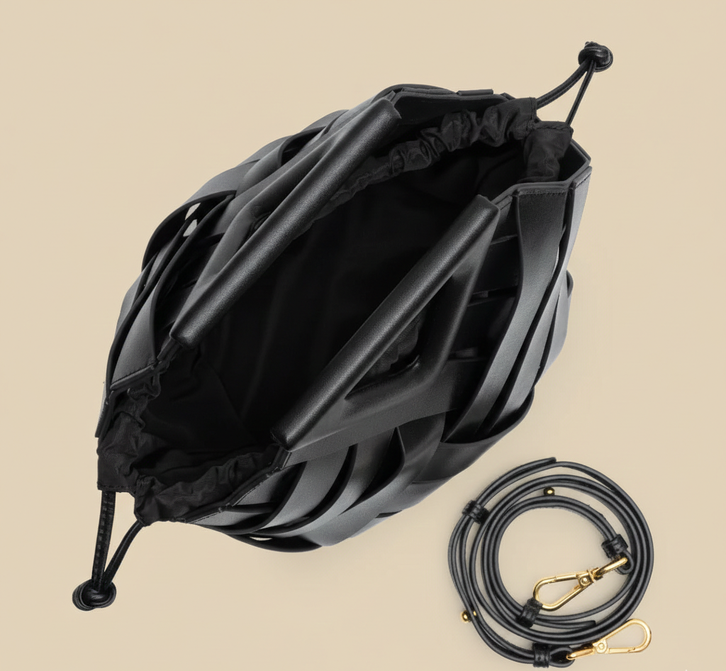 Gevlochten Dames Handtas van Vegan Leer met Driehoekige Handgreep