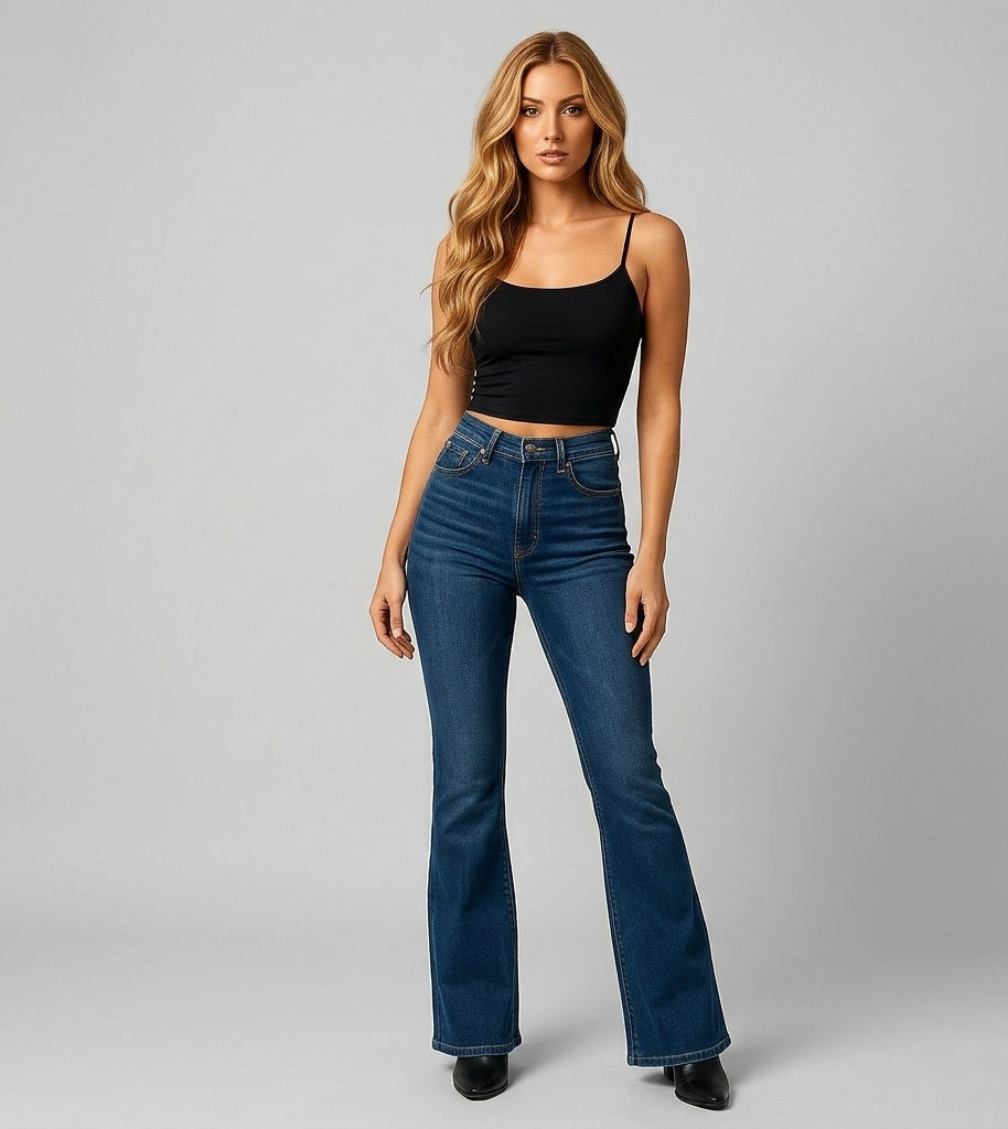 Zantrielle Hoge Taille Flared Jeans met Plissé Detail