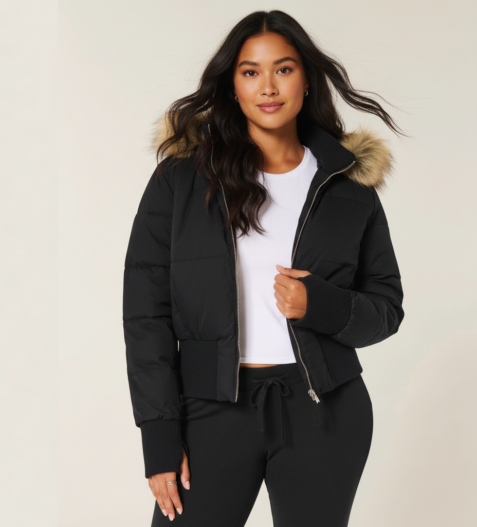 Gewatteerde Dames Winterjas met Afneembare Capuchon en Imitatiebontkraag