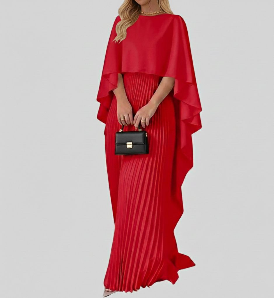 AuroraFlow Elegante Maxi Jurk met Vleermuismouwen en Tailleaccent