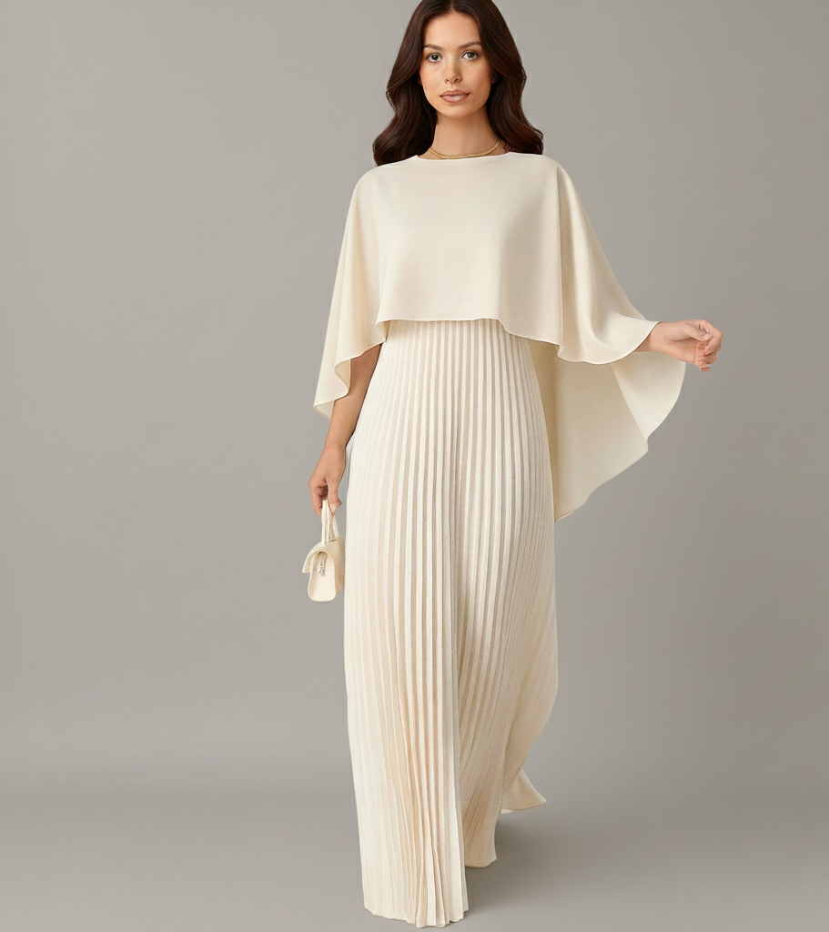 AuroraFlow Elegante Maxi Jurk met Vleermuismouwen en Tailleaccent