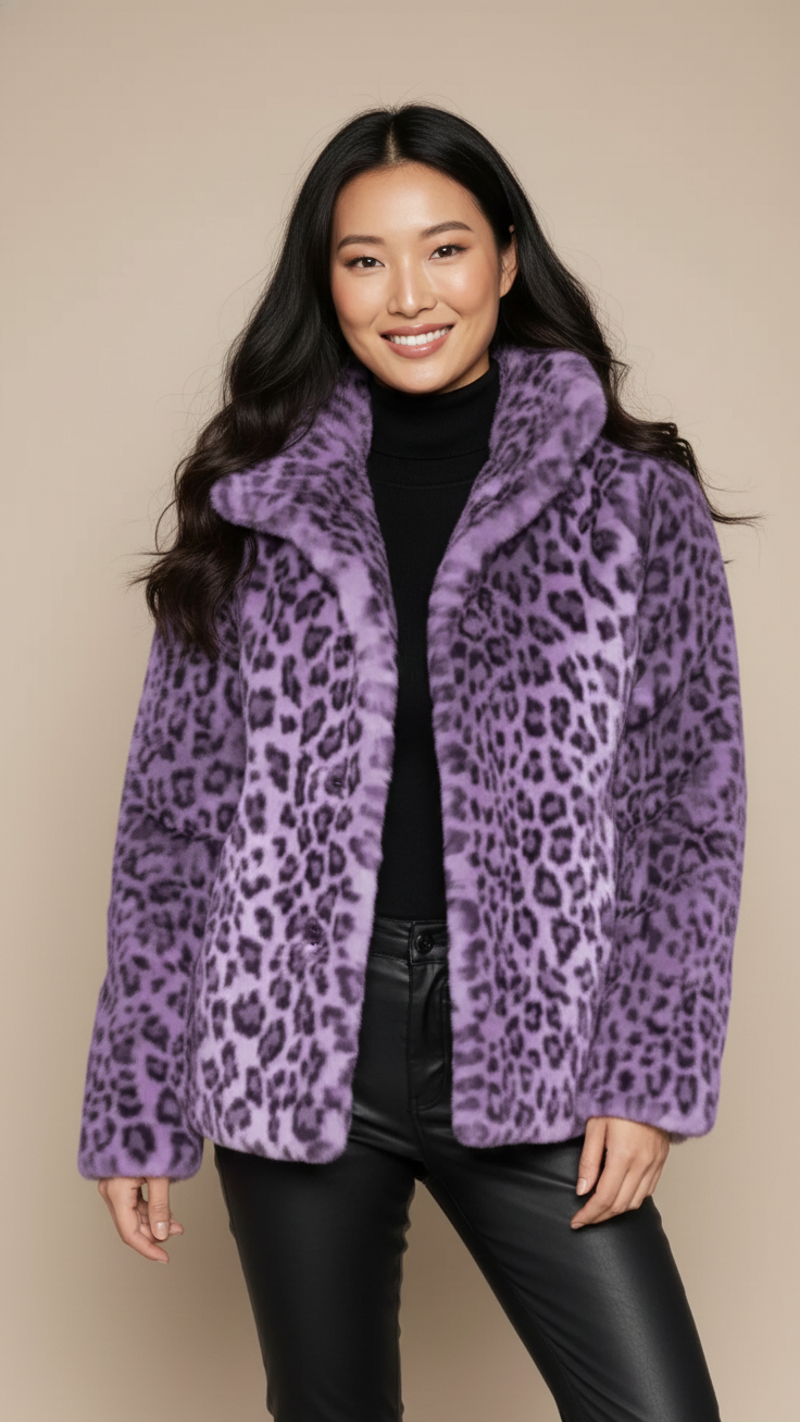 Livia Dames Faux Fur Jas met Luipaardprint voor Winter