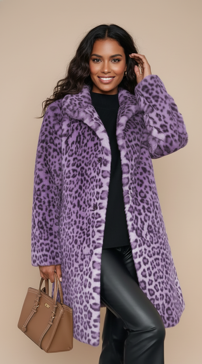 Livia Dames Faux Fur Jas met Luipaardprint voor Winter