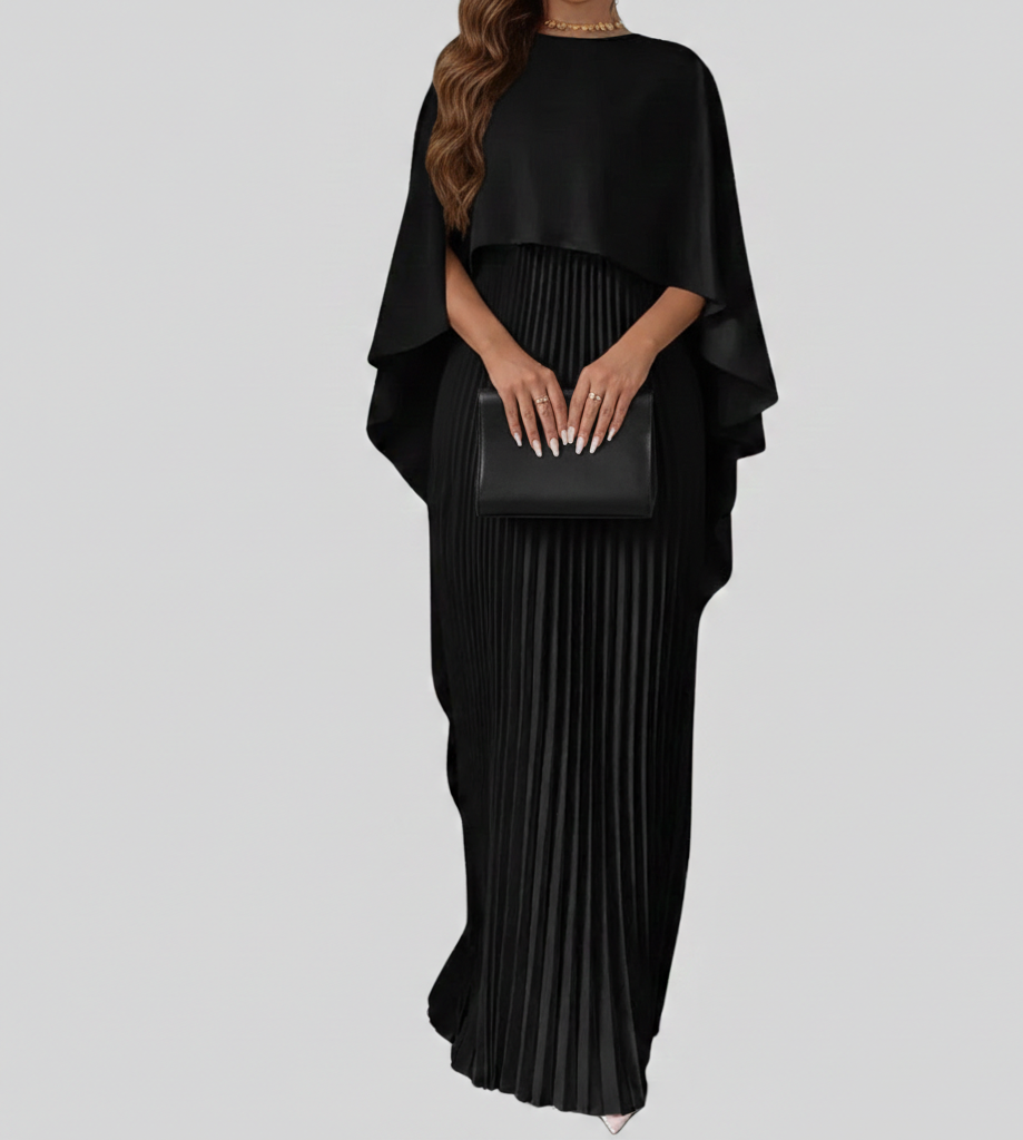 AuroraFlow Elegante Maxi Jurk met Vleermuismouwen en Tailleaccent