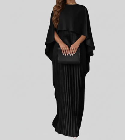 AuroraFlow Elegante Maxi Jurk met Vleermuismouwen en Tailleaccent