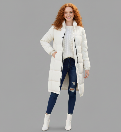 Langewarm Maxi Pufferjas Dames – Slanke Winterjas met Capuchon