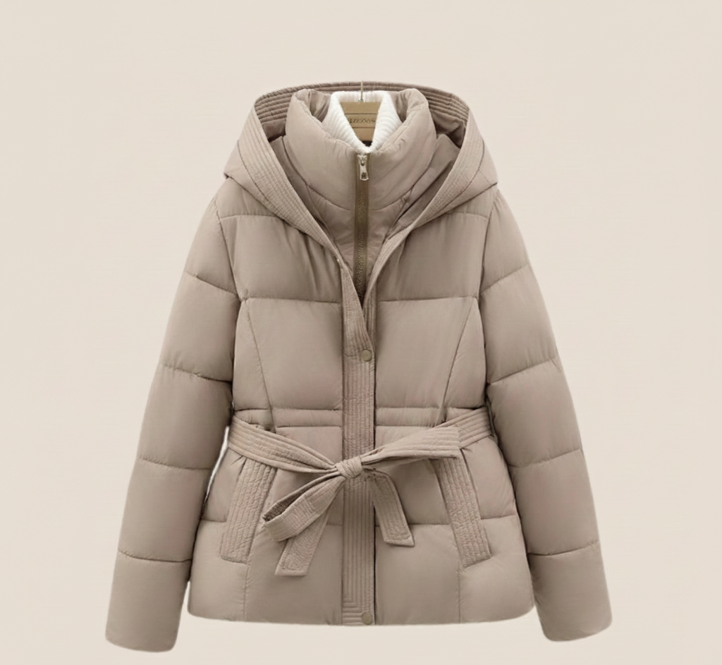 FrostLijn Gewatteerde Damesparka met Tailleceintuur – Warme Winterjas