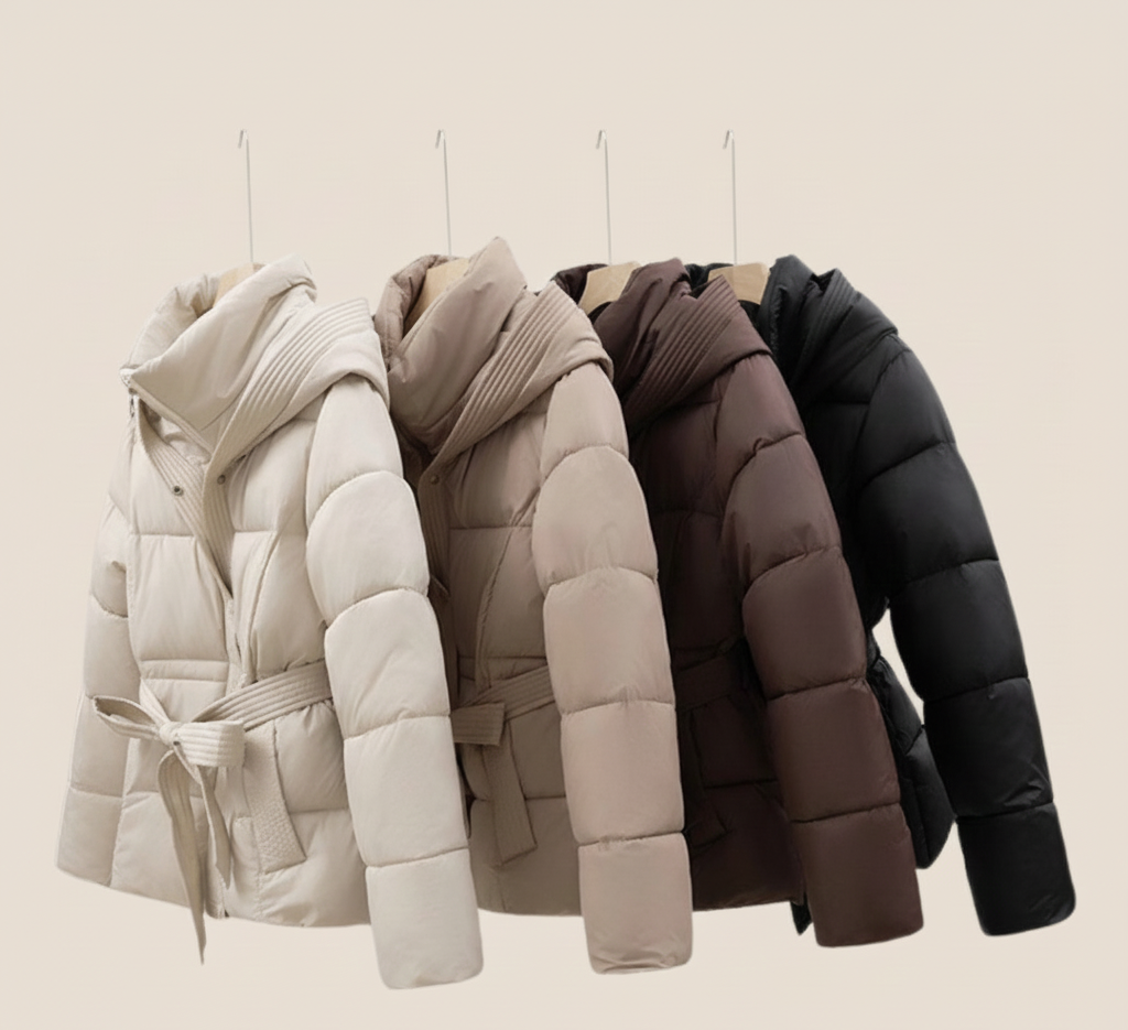 FrostLijn Gewatteerde Damesparka met Tailleceintuur – Warme Winterjas