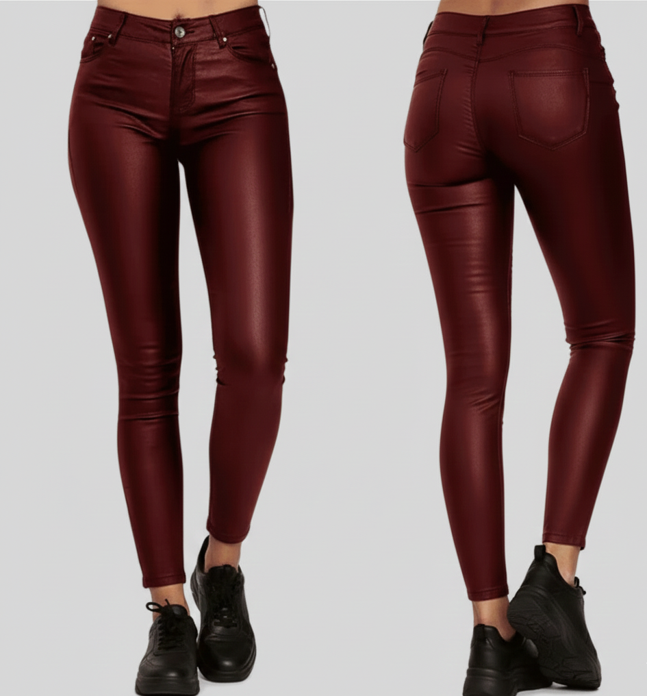 Nova Leatherlook Skinny Broek voor Dames met Stretch Pasvorm
