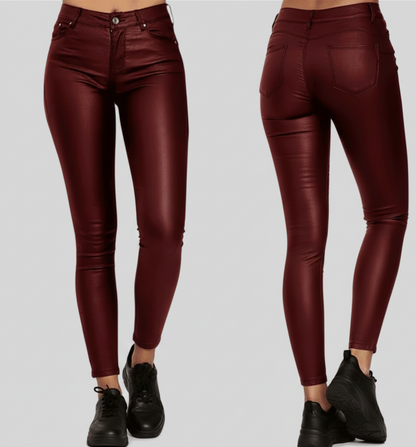 Nova Leatherlook Skinny Broek voor Dames met Stretch Pasvorm