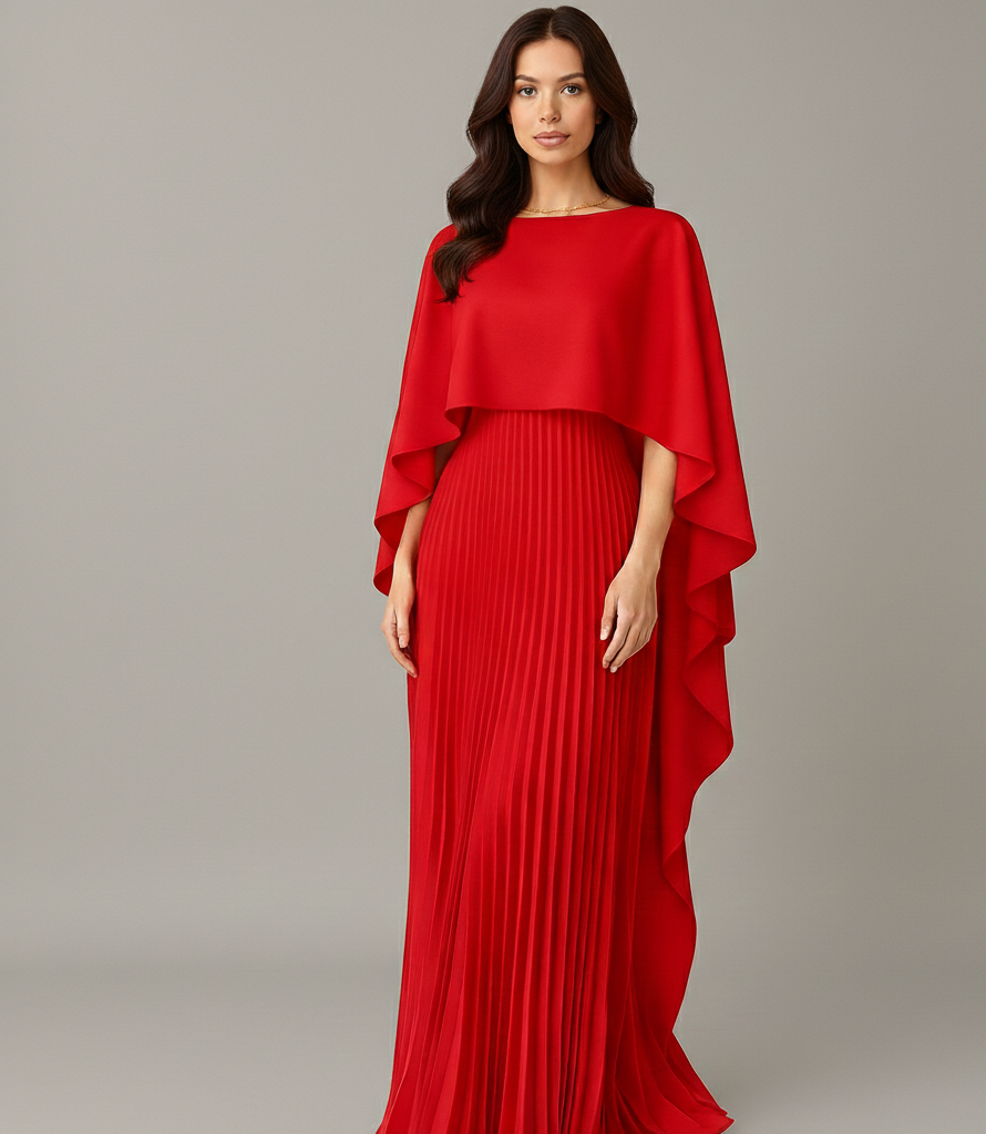 AuroraFlow Elegante Maxi Jurk met Vleermuismouwen en Tailleaccent