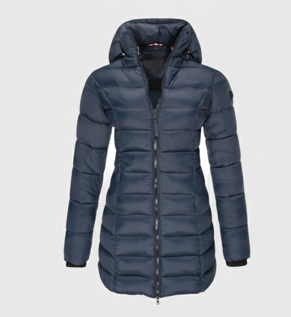 ThermoLicht lange dames pufferjas met capuchon en warm gevoerd