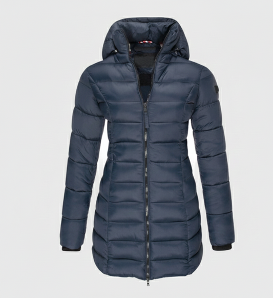 ThermoLicht lange dames pufferjas met capuchon en warm gevoerd