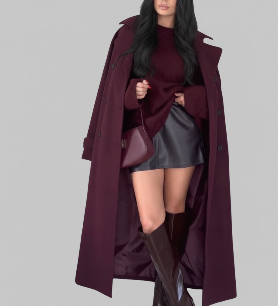 Elegante Bordeaux Winterjas Valenza – Getailleerde Dames Jas