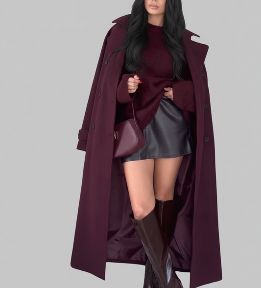 Elegante Bordeaux Winterjas Valenza – Getailleerde Dames Jas
