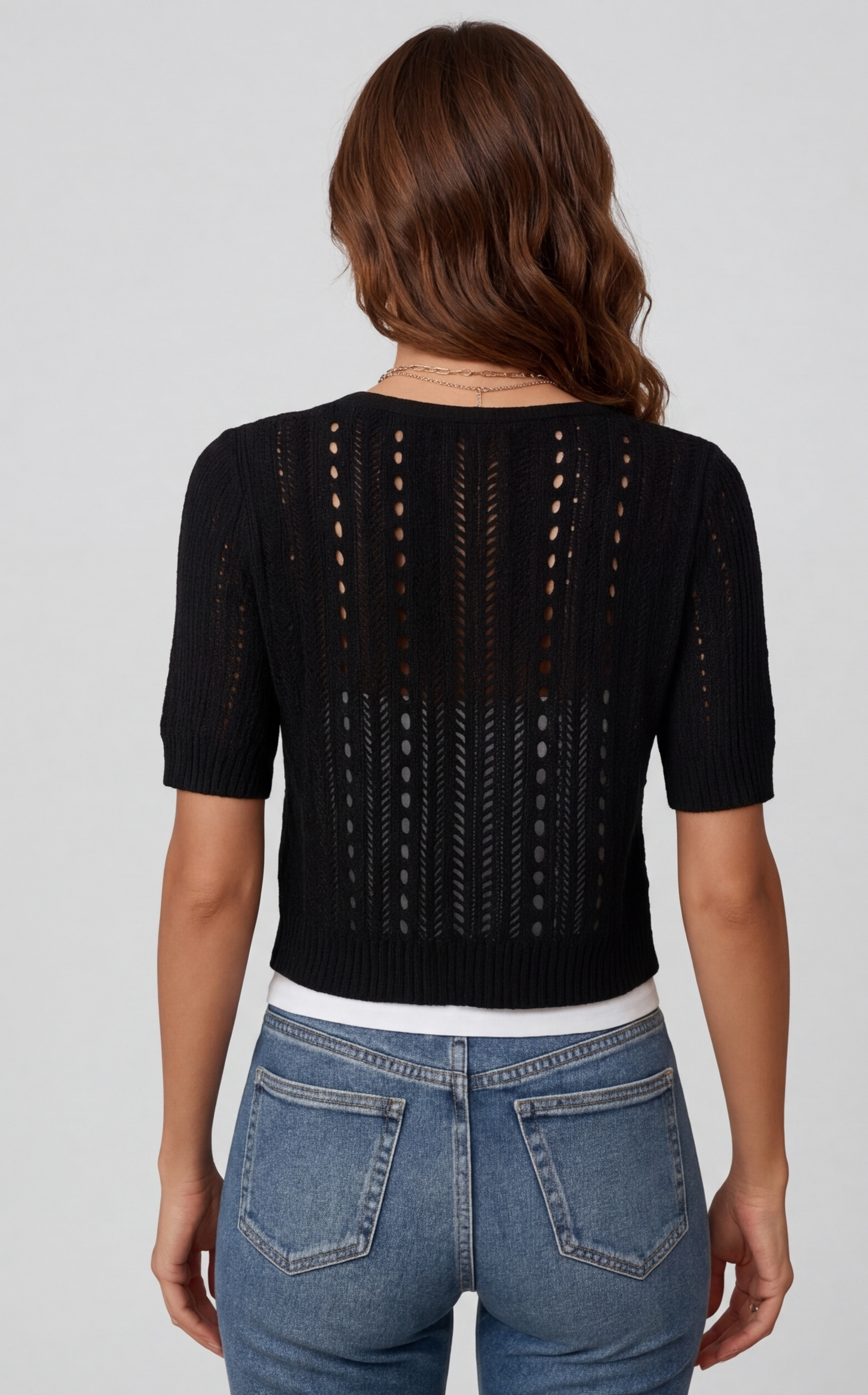 Solenya Dames Korte Cardigan met Gehaakt Patroon