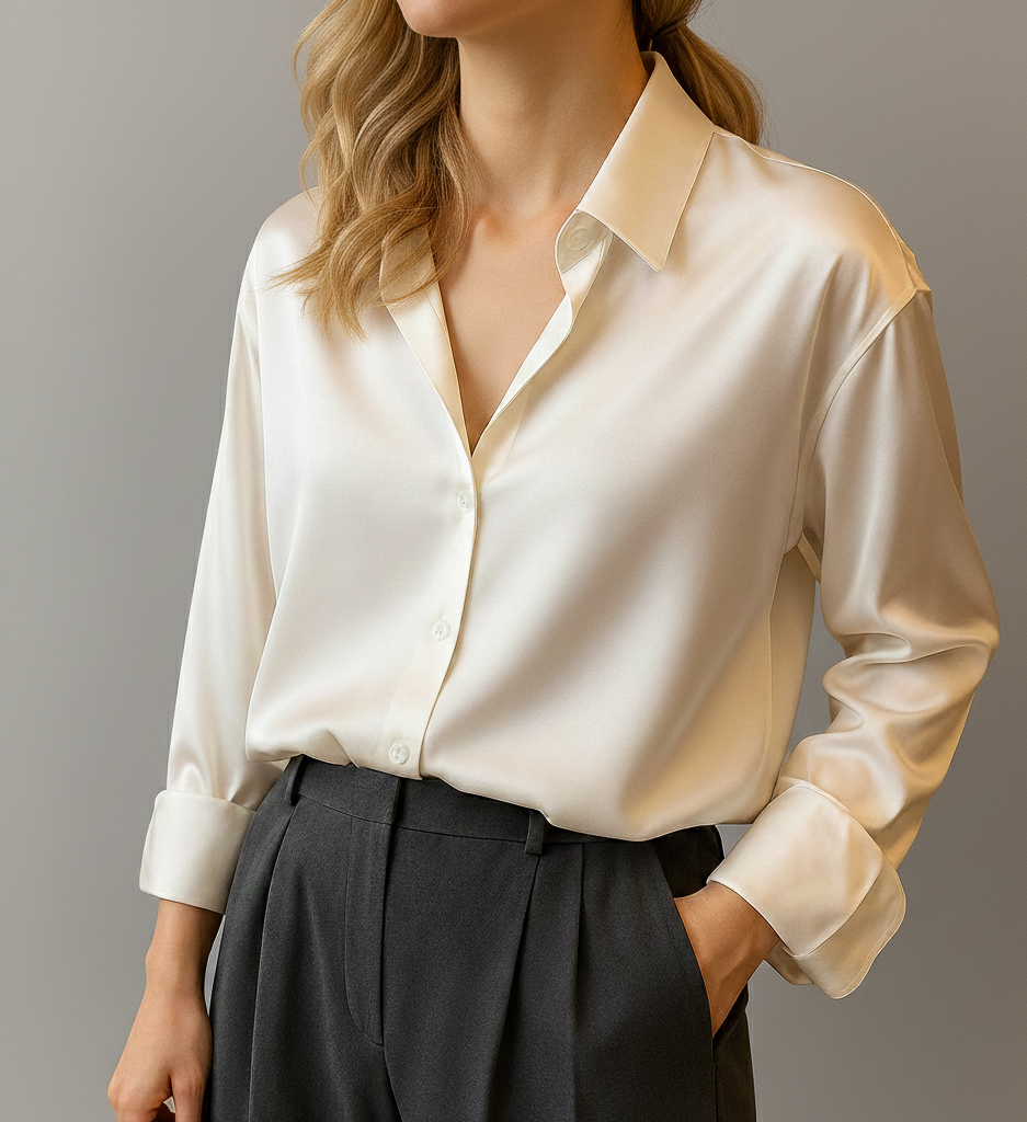 Dames Luchtige Blouse Elise – V-hals met kraag en knoopsluiting