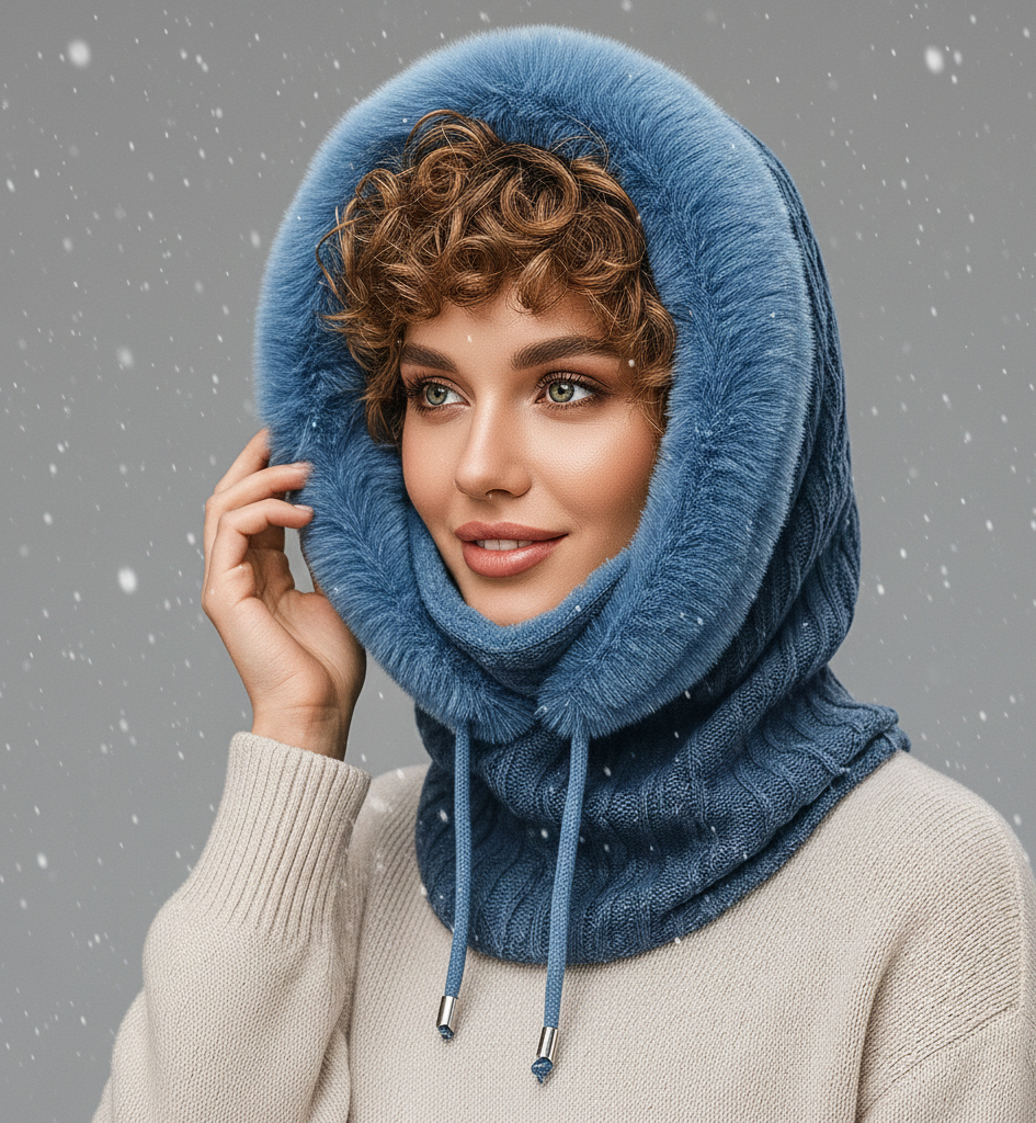 Warme Dames Winterset met Gebreide Stof en Capuchon met Bontlook