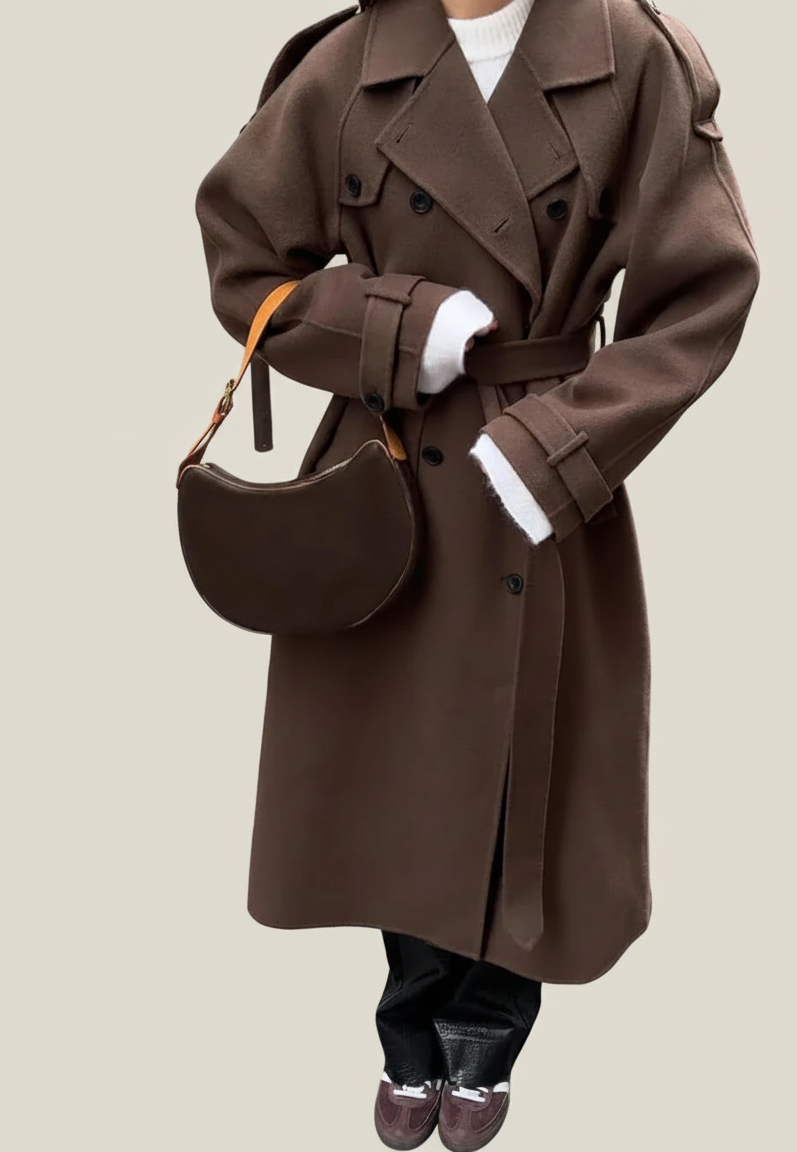 Wintercharm Lange Damestrenchcoat met Ceintuur en Klassieke Kraag