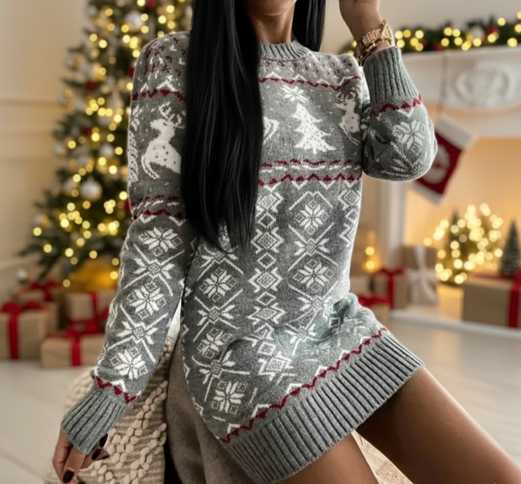 Kerstknus Sweaterjurk Dames Sneeuwlicht Jurk – Warme Gebreide Winterjurk