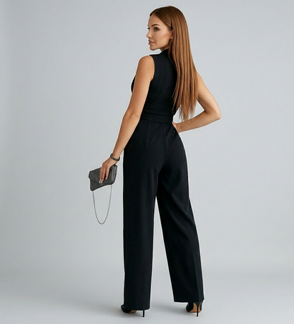 Elvarina Elegante Dames Jumpsuit met Wikkelontwerp en Wijde Pijpen