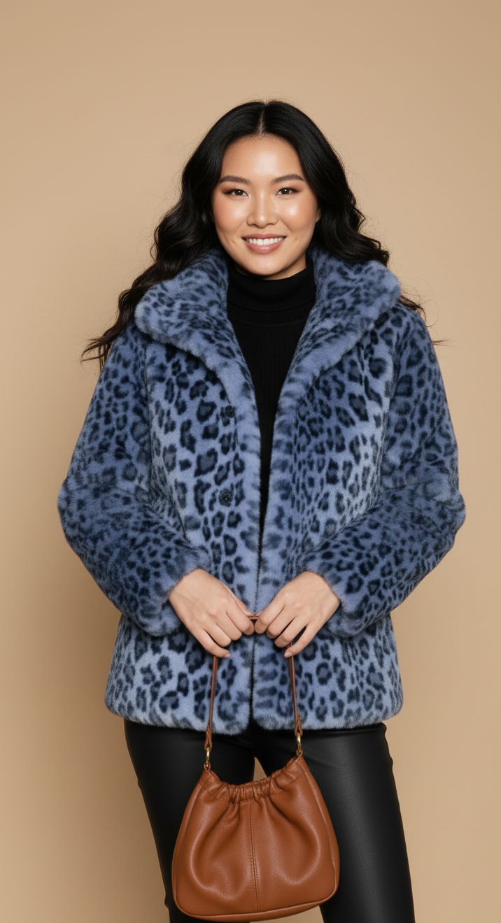 Livia Dames Faux Fur Jas met Luipaardprint voor Winter