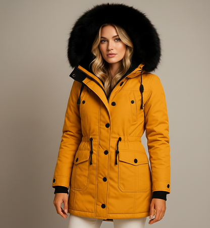 Elara Lange Damesjas met Luxe Bontkraag en Comfortabele Isolatie